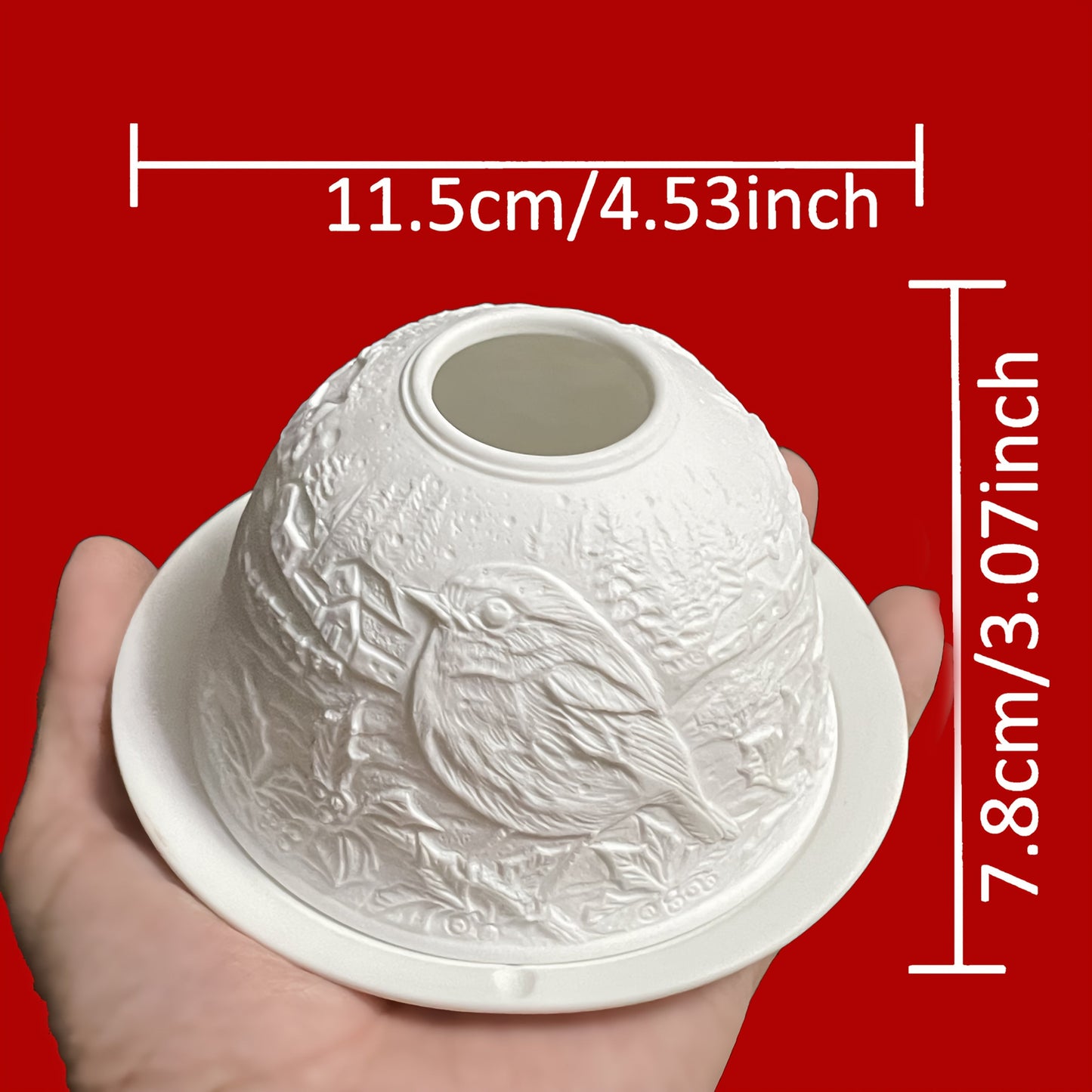 3D Ceramic Winter Robin Tealight Holder with Dome Lid & Plate - Festive Christmas Candle Centerpiece for Home Decor