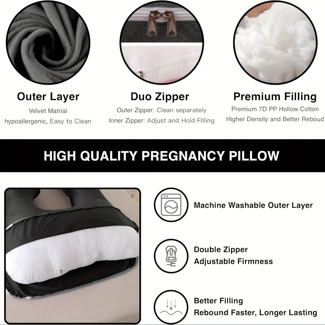 J Shaped Pregnancy Pillow for Sleeping, Full Body Maternity Pillow
