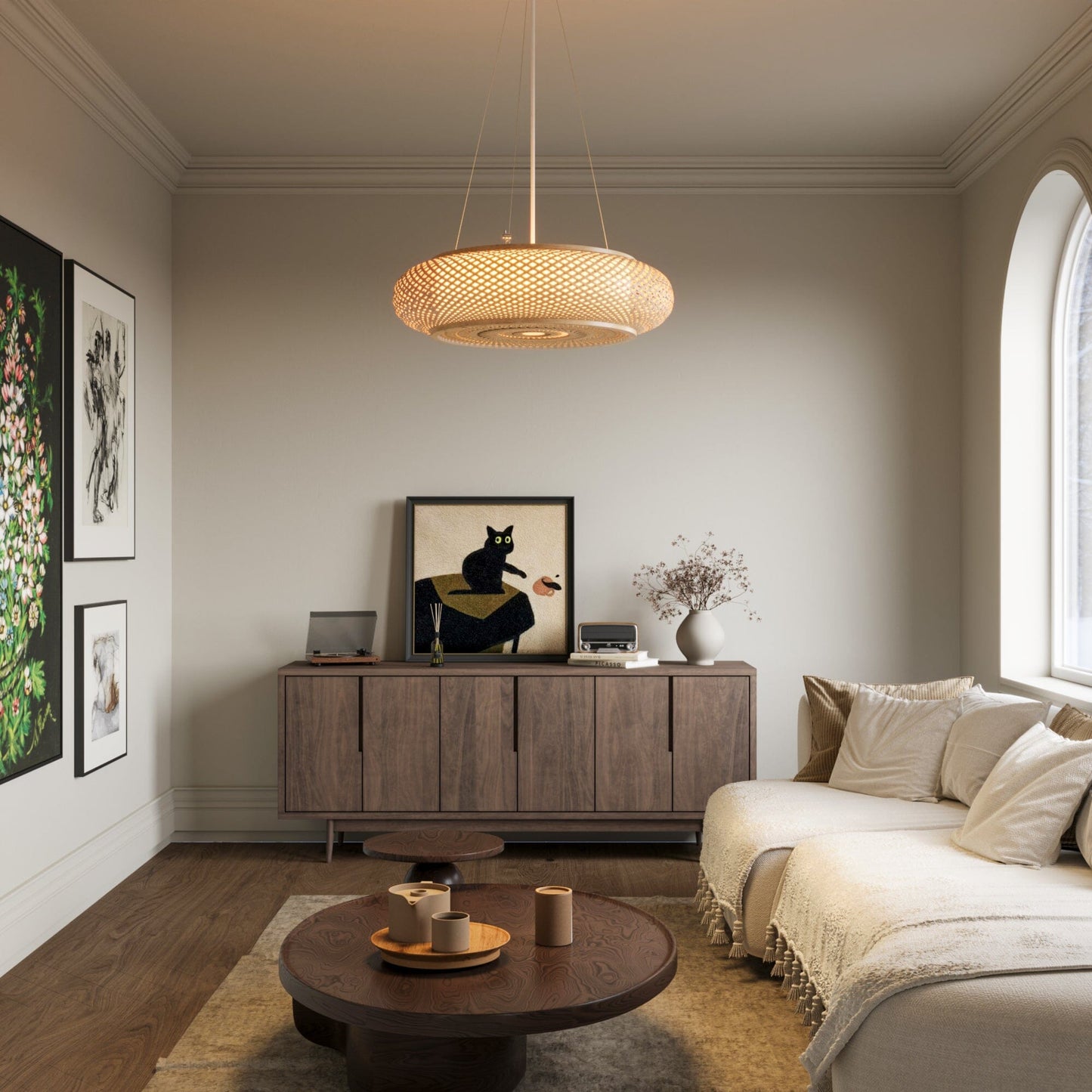 Japanese-Style Bamboo Rattan Ceiling Light – Flush Mount or Hanging Fixture