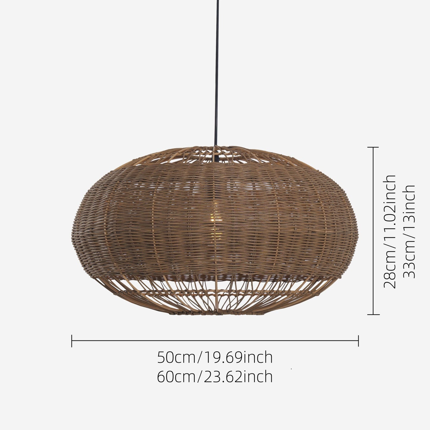 Handcrafted Rattan Ceiling Light in Flat Round Basket Shape