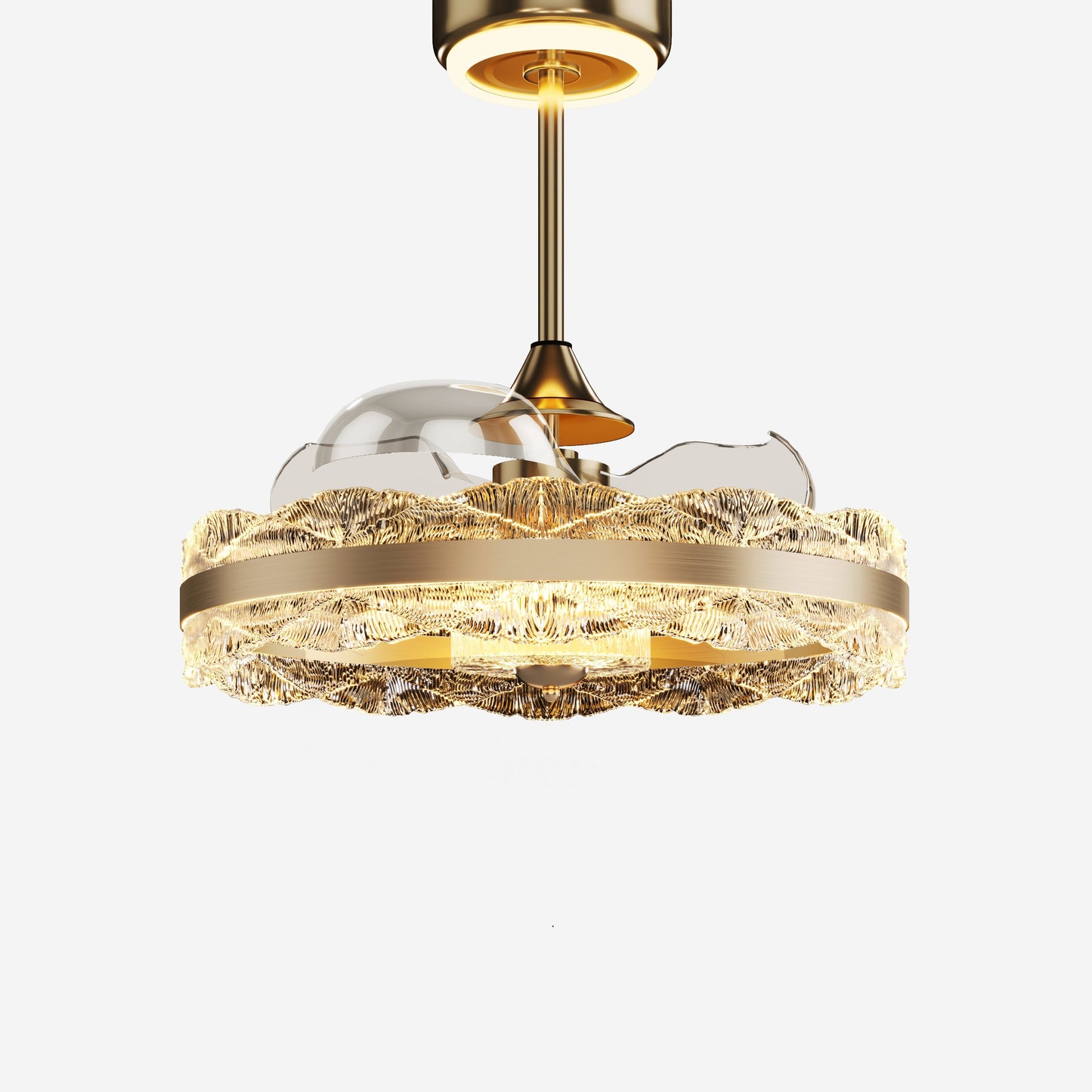 Premium Gold Frame Ceiling Light with Retractable Blades and LED Fan