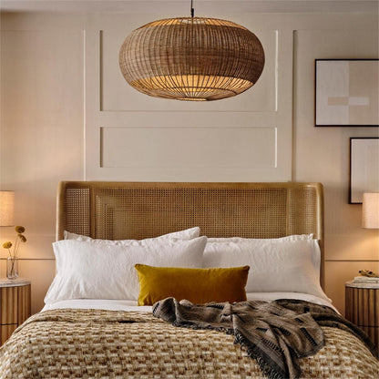 Handcrafted Rattan Ceiling Light in Flat Round Basket Shape