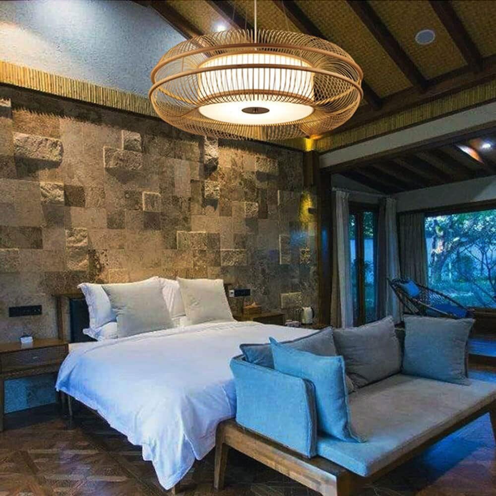 Drum-Shaped LED Bamboo Ceiling Light - Contemporary Pendant Fixture
