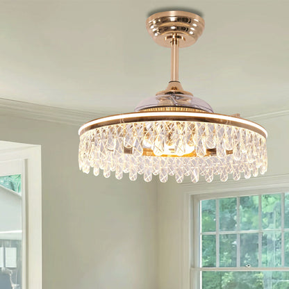 60cm Contemporary Gold Crystal Ceiling Fan with Light - Chic Ceiling Light