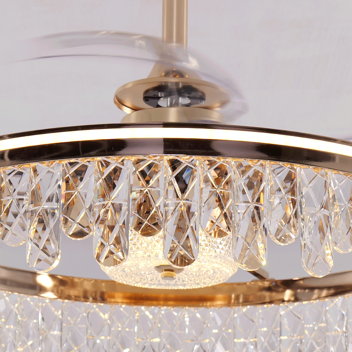 60cm Contemporary Gold Crystal Ceiling Fan with Light - Chic Ceiling Light