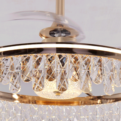 60cm Contemporary Gold Crystal Ceiling Fan with Light - Chic Ceiling Light