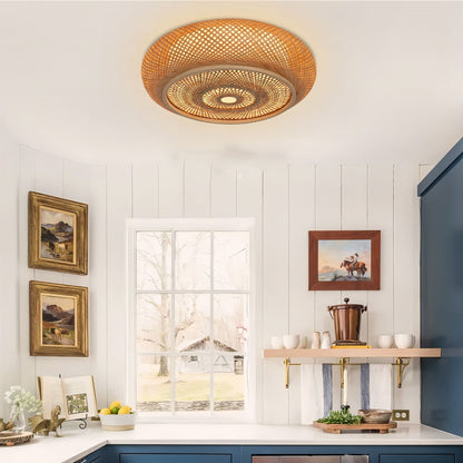 Japanese-Style Bamboo Rattan Ceiling Light – Flush Mount or Hanging Fixture