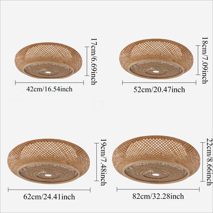 Japanese-Style Bamboo Rattan Ceiling Light – Flush Mount or Hanging Fixture