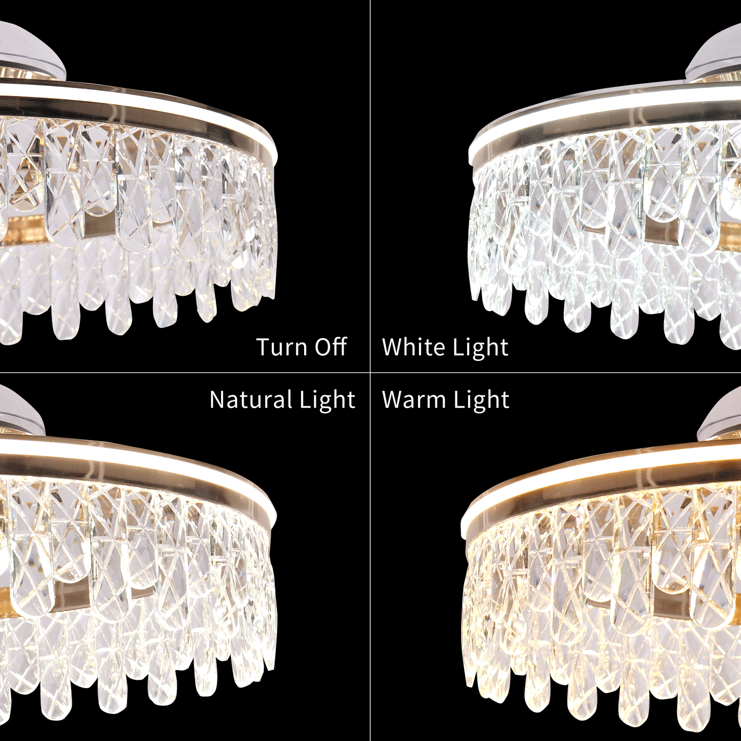 60cm Contemporary Gold Crystal Ceiling Fan with Light - Chic Ceiling Light