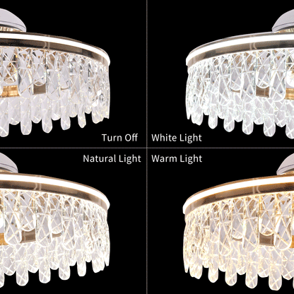 60cm Contemporary Gold Crystal Ceiling Fan with Light - Chic Ceiling Light