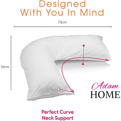 V Shaped Pillow with Case - Extra Filled Neck Support for Pregnancy