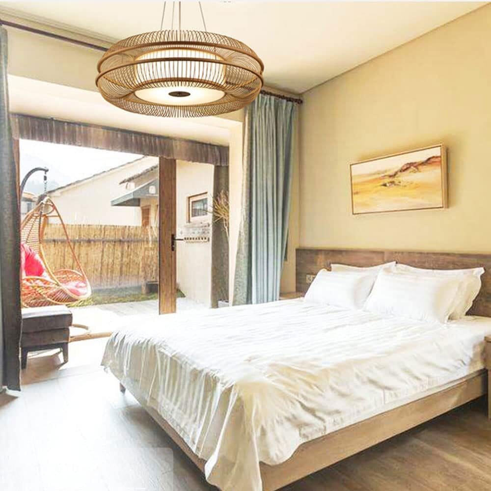 Drum-Shaped LED Bamboo Ceiling Light - Contemporary Pendant Fixture