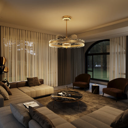 Premium Gold Frame Ceiling Light with Retractable Blades and LED Fan