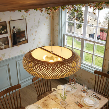 Japanese-Style Bamboo Rattan Ceiling Light – Flush Mount or Hanging Fixture