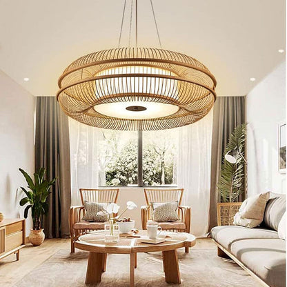 Drum-Shaped LED Bamboo Ceiling Light - Contemporary Pendant Fixture