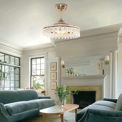 60cm Contemporary Gold Crystal Ceiling Fan with Light - Chic Ceiling Light
