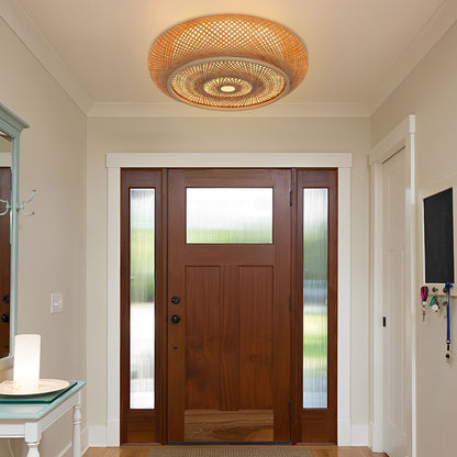 Japanese-Style Bamboo Rattan Ceiling Light – Flush Mount or Hanging Fixture