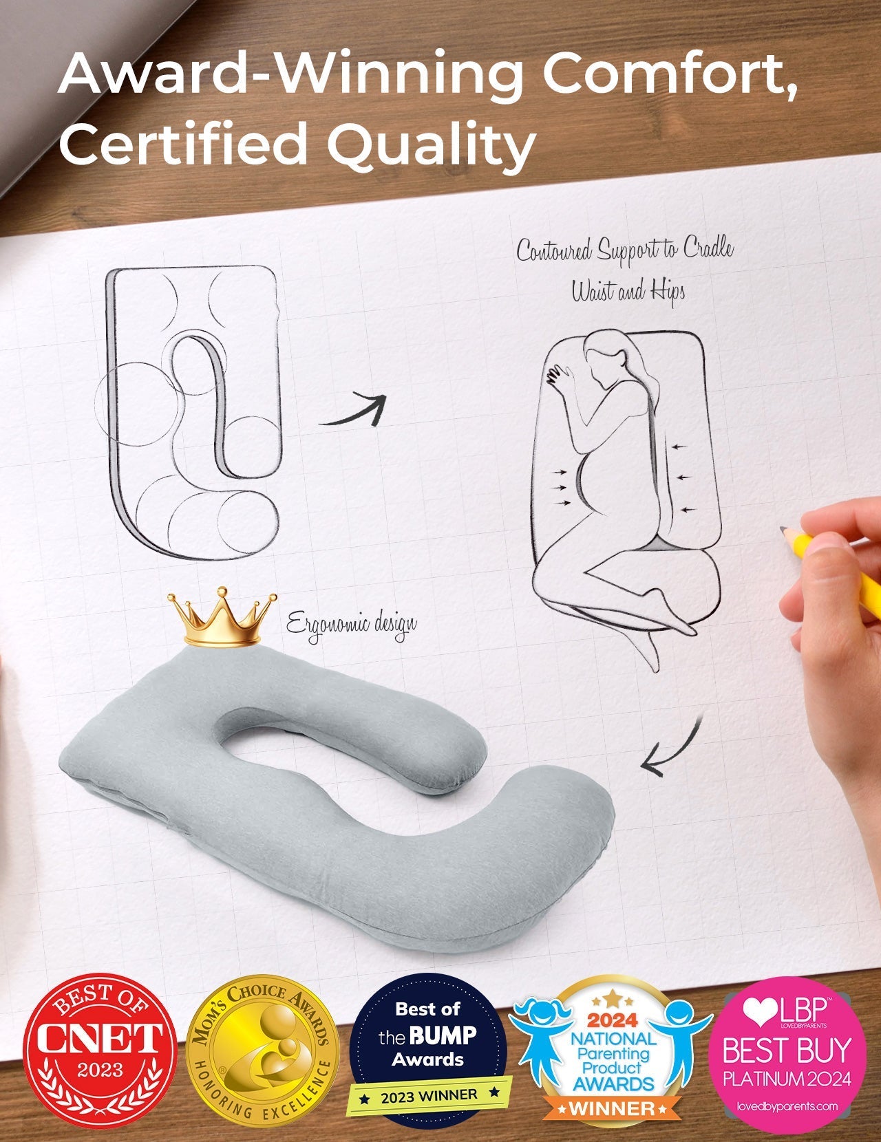 U Shaped Pregnancy Pillow for Comfort and Support - Cooling Fabric