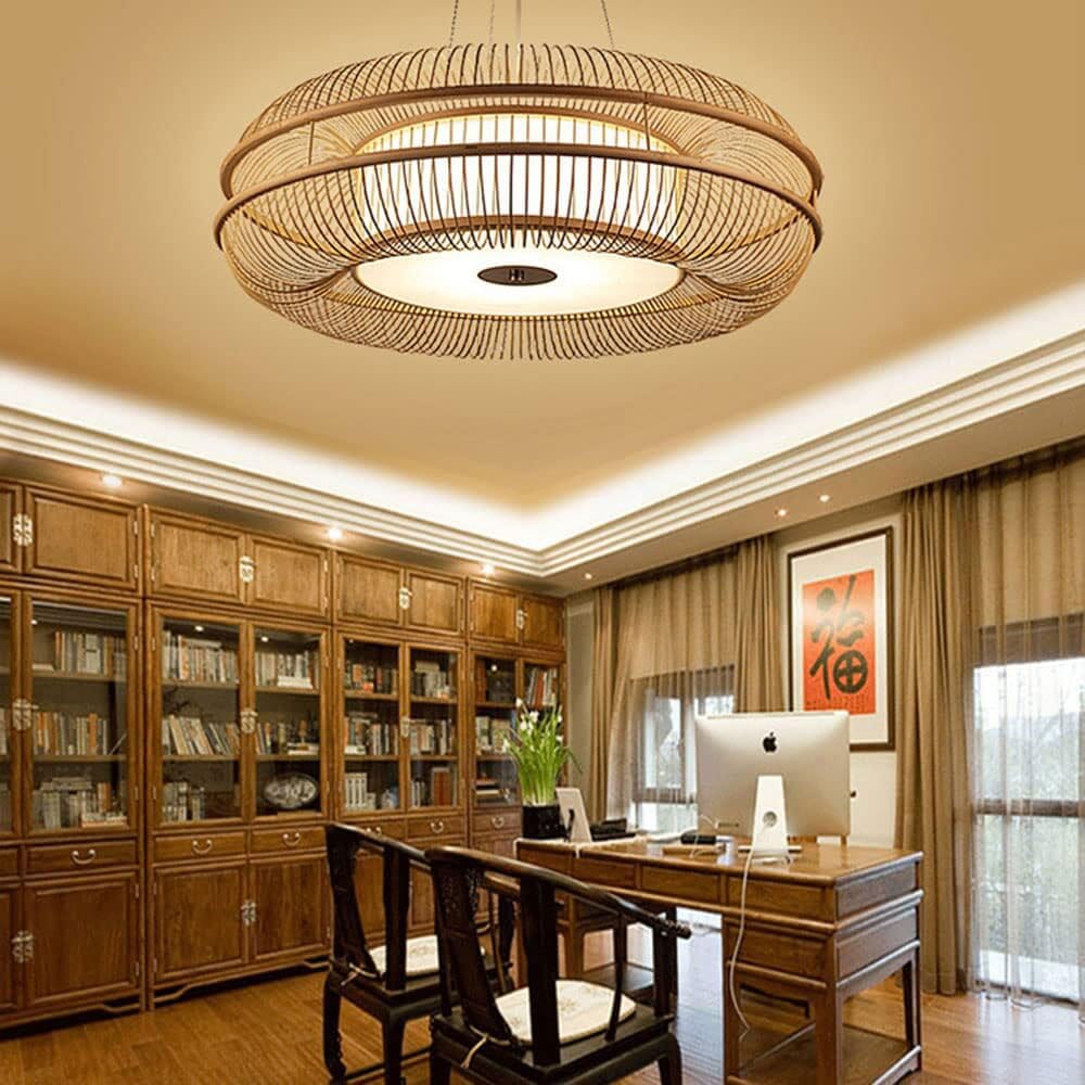 Drum-Shaped LED Bamboo Ceiling Light - Contemporary Pendant Fixture