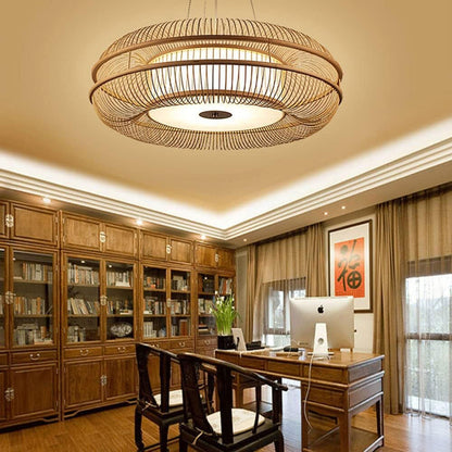 Drum-Shaped LED Bamboo Ceiling Light - Contemporary Pendant Fixture