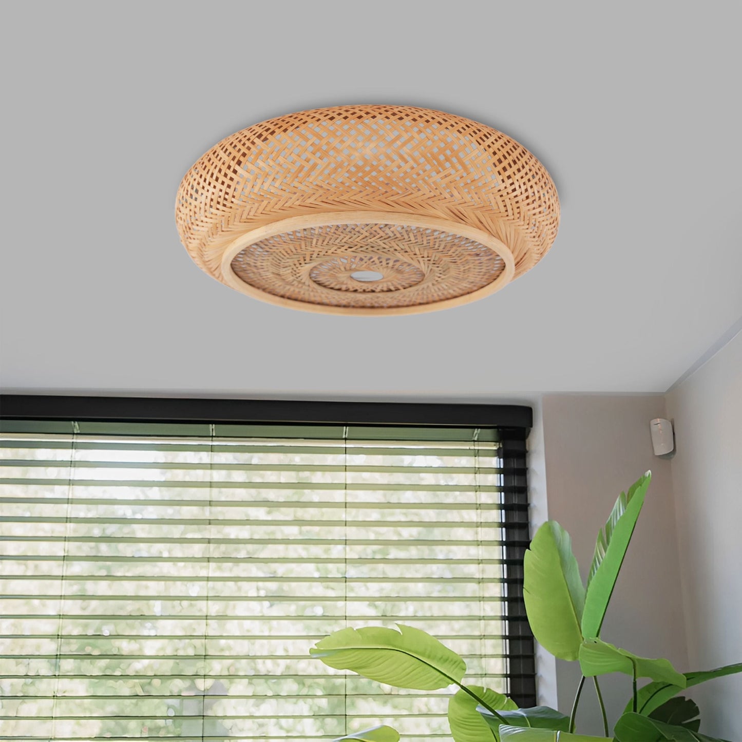 Japanese-Style Bamboo Rattan Ceiling Light – Flush Mount or Hanging Fixture