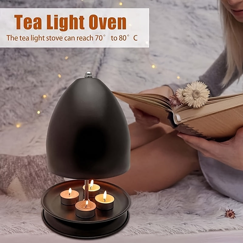 Black Tea Light Candle Warmer Kit with Hand Warmer & Holder - Flameless Heating for Home & Garden