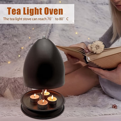Black Tea Light Candle Warmer Kit with Hand Warmer & Holder - Flameless Heating for Home & Garden