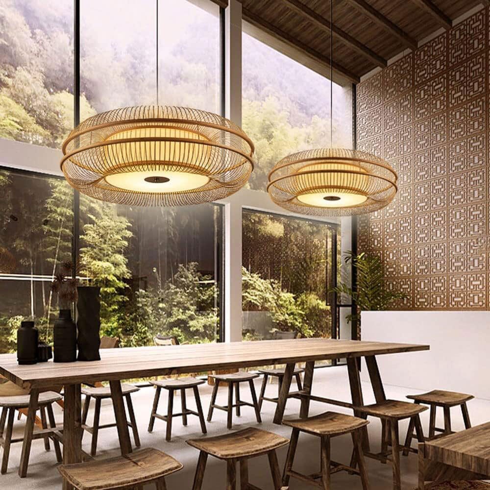 Drum-Shaped LED Bamboo Ceiling Light - Contemporary Pendant Fixture