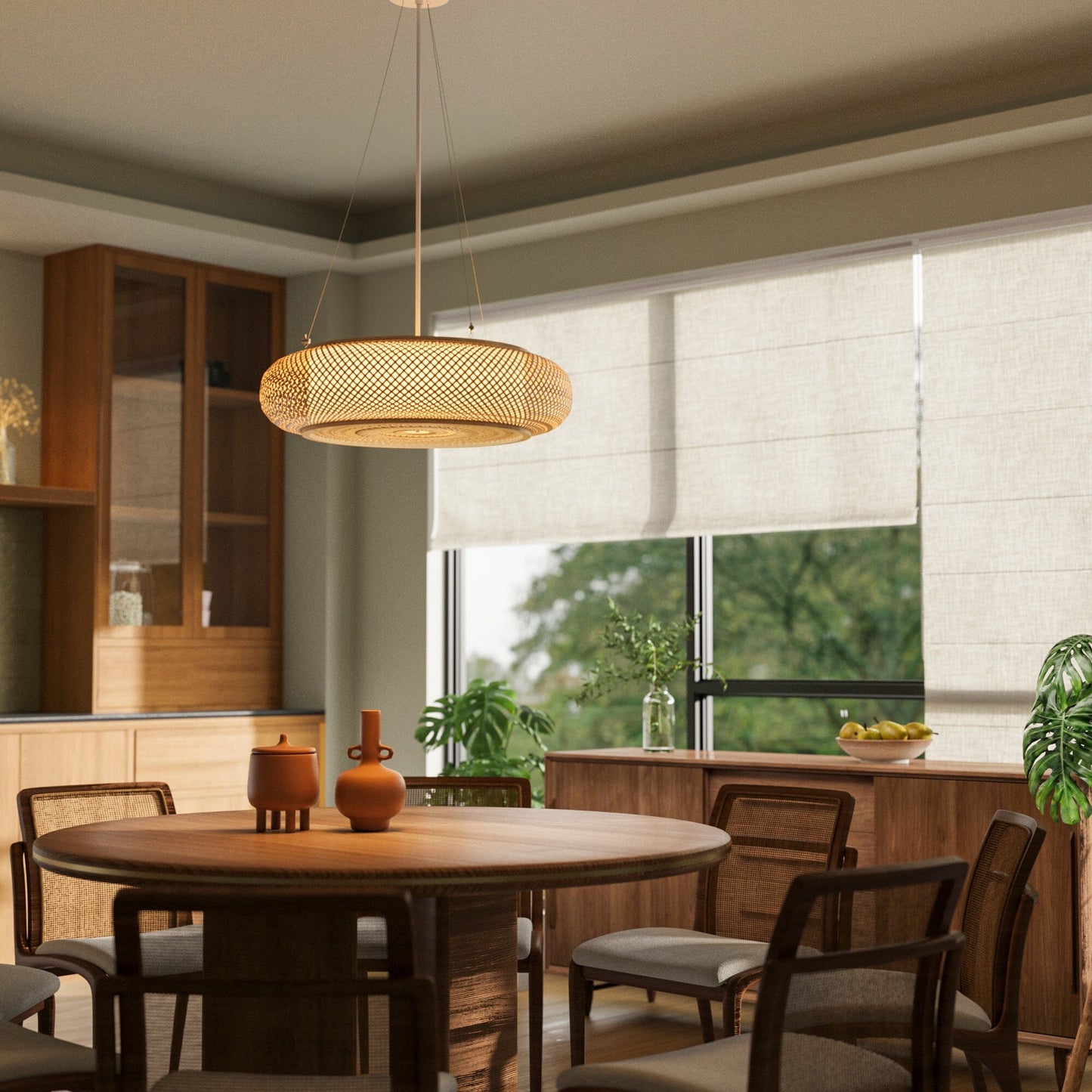 Japanese-Style Bamboo Rattan Ceiling Light – Flush Mount or Hanging Fixture