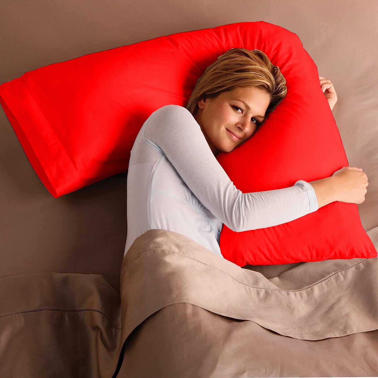 V Shaped Pillow with Case - Extra Filled Neck Support for Pregnancy