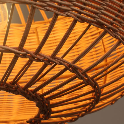 Handcrafted Rattan Ceiling Light in Flat Round Basket Shape