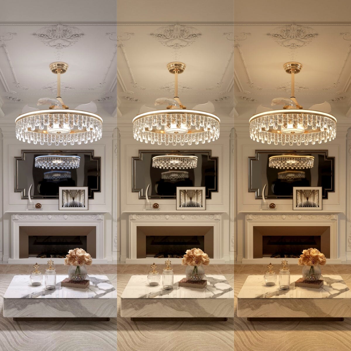 60cm Contemporary Gold Crystal Ceiling Fan with Light - Chic Ceiling Light