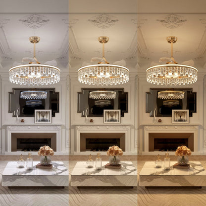 60cm Contemporary Gold Crystal Ceiling Fan with Light - Chic Ceiling Light