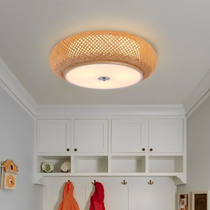 Handwoven Bamboo Ceiling Light – Zen-Style LED Fixture for Home Décor