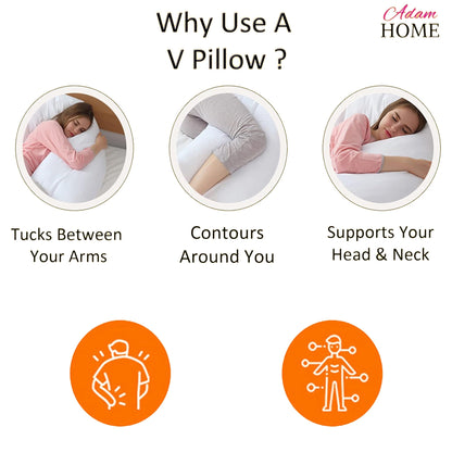 V Shaped Pillow with Case - Extra Filled Neck Support for Pregnancy