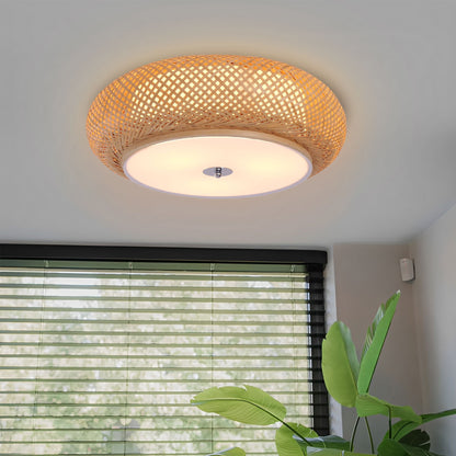 Handwoven Bamboo Ceiling Light – Zen-Style LED Fixture for Home Décor