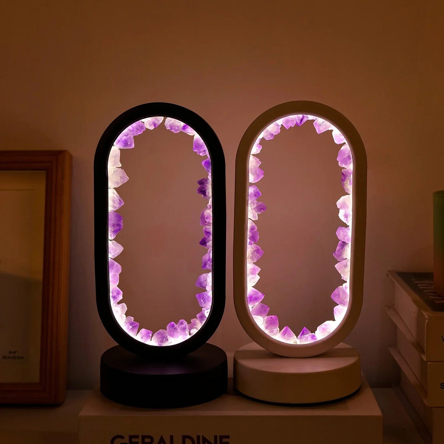 Elegant Natural Amethyst Crystal Bedside Lamp for Tranquil Spaces