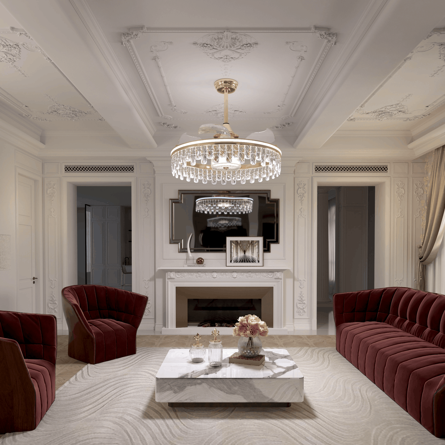 60cm Contemporary Gold Crystal Ceiling Fan with Light - Chic Ceiling Light