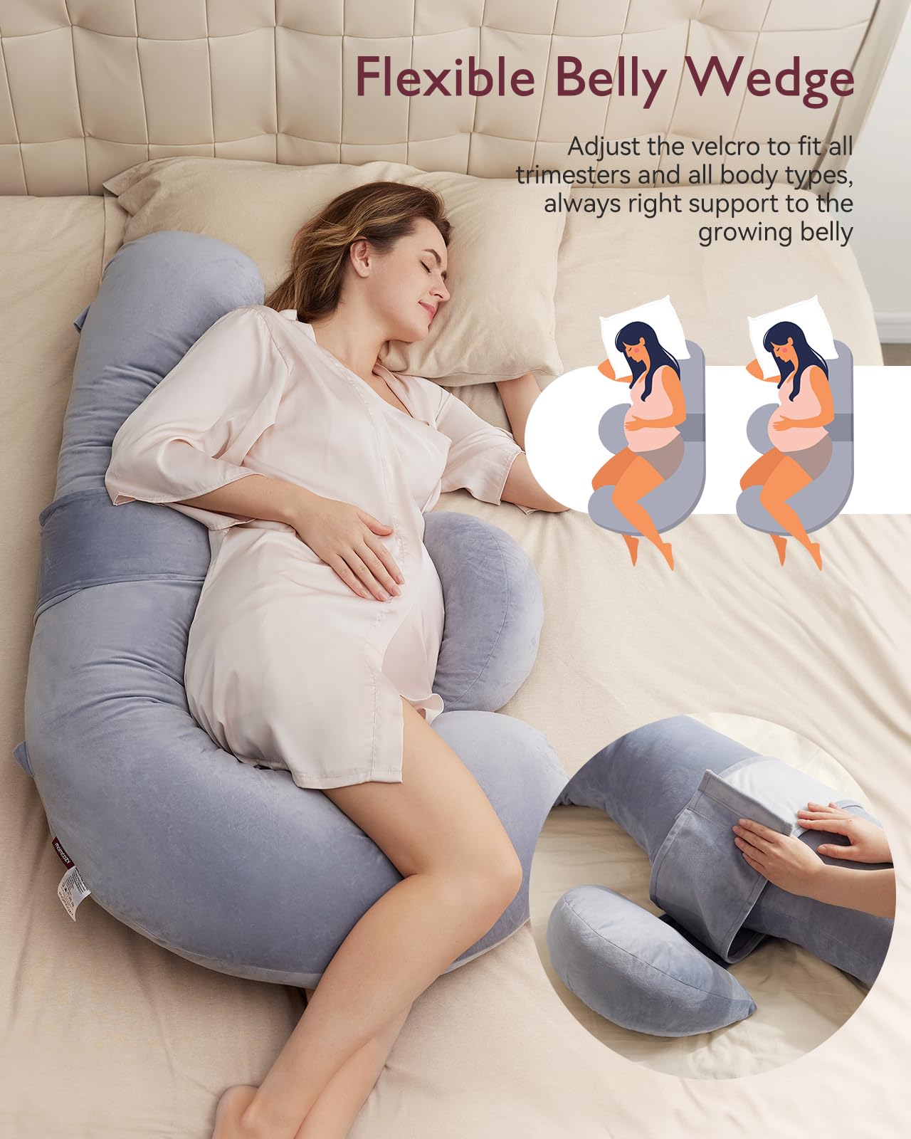 Adjustable Pregnancy Pillow with Wedge Cushion for Maternity Comfort and Support
