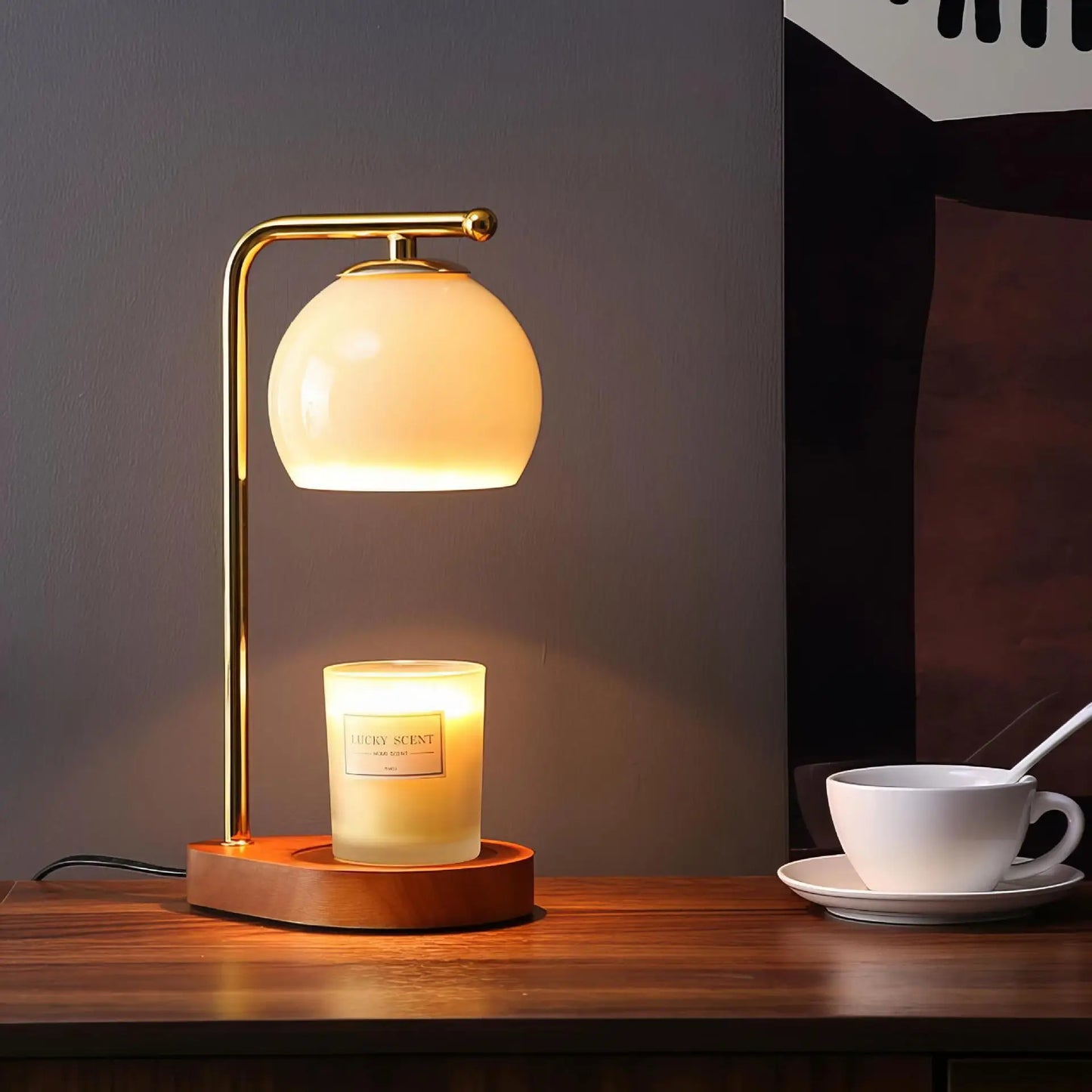 Contemporary Marble-Base Candle Warmer Lamp