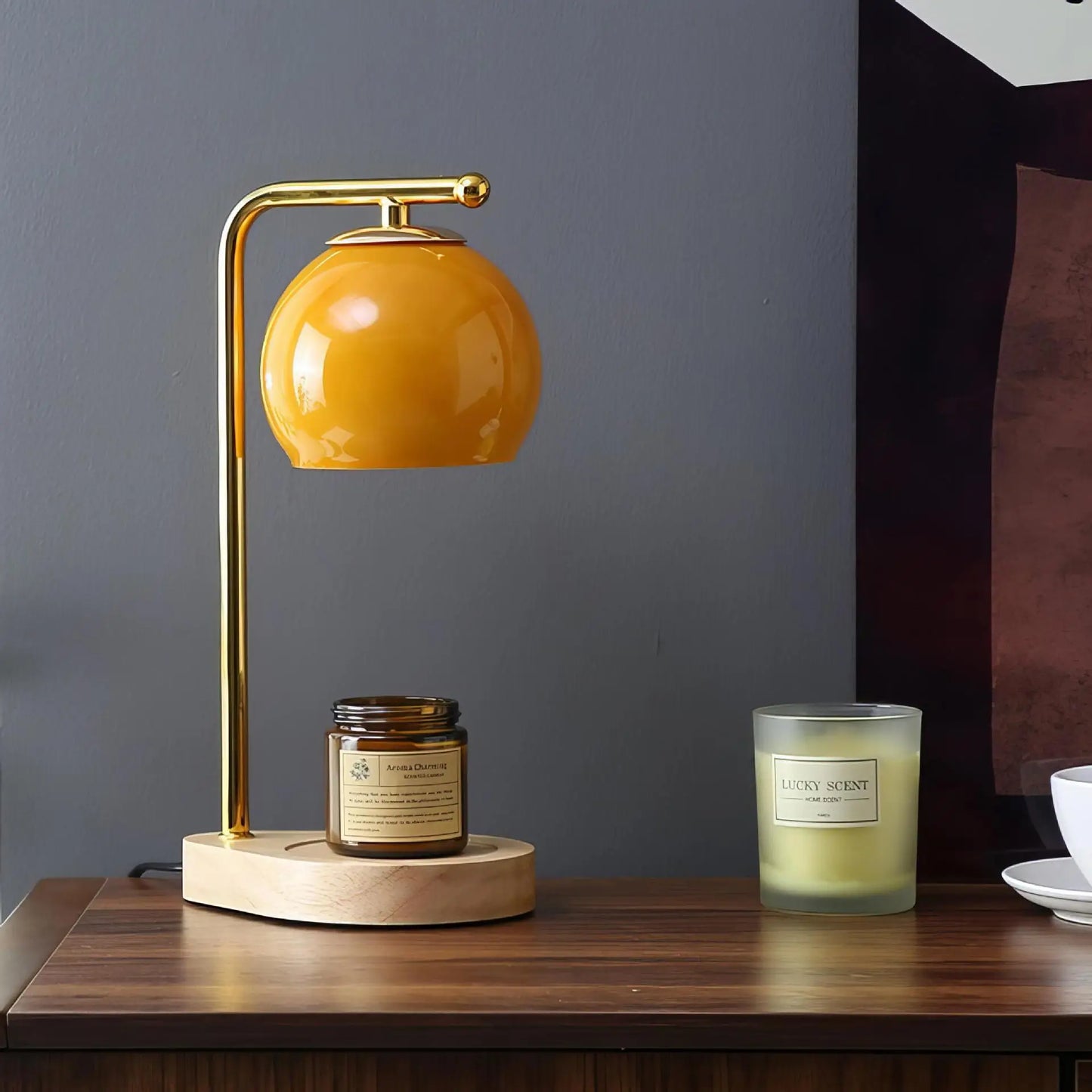 Contemporary Marble-Base Candle Warmer Lamp
