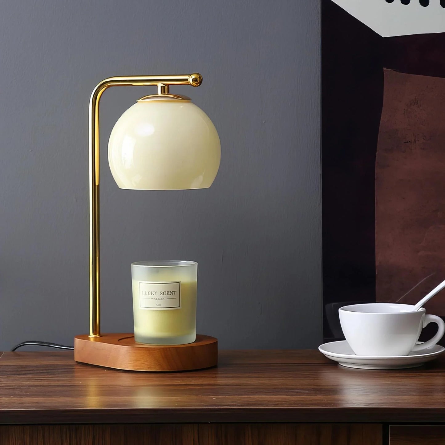 Contemporary Marble-Base Candle Warmer Lamp