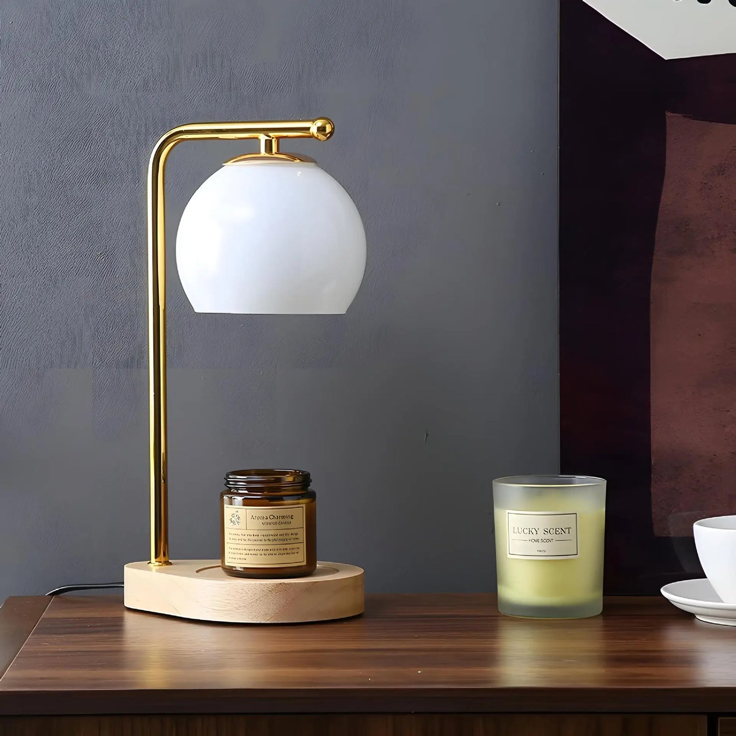 Contemporary Marble-Base Candle Warmer Lamp