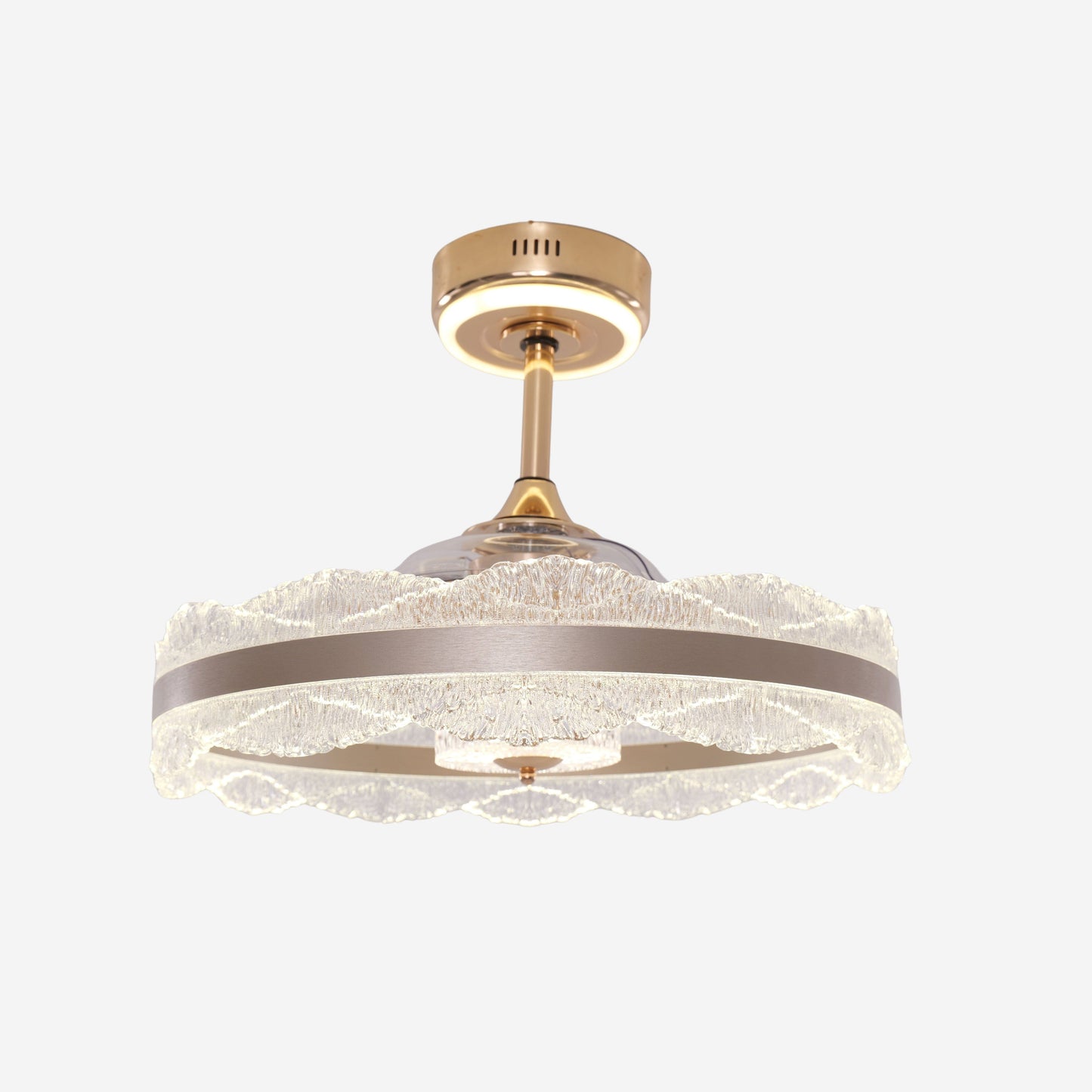 Premium Gold Frame Ceiling Light with Retractable Blades and LED Fan