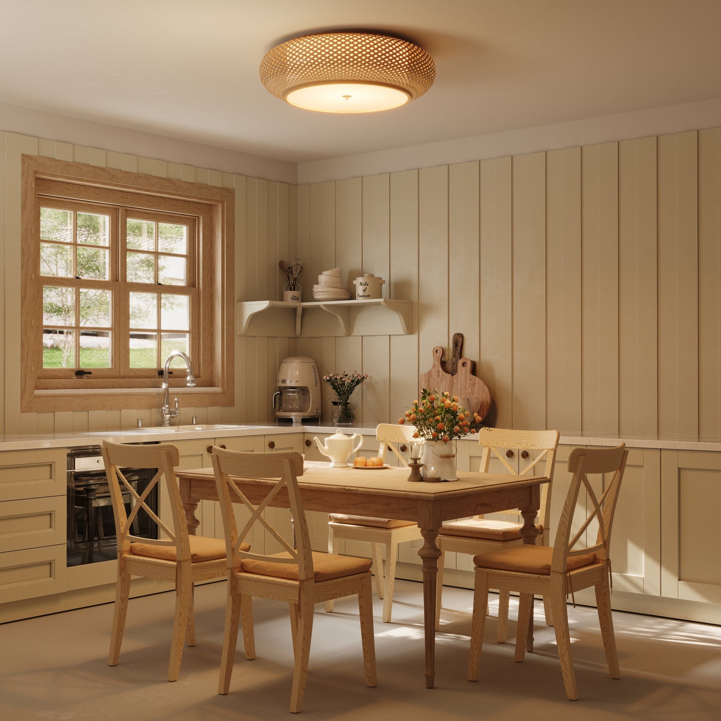 Handwoven Bamboo Ceiling Light – Zen-Style LED Fixture for Home Décor