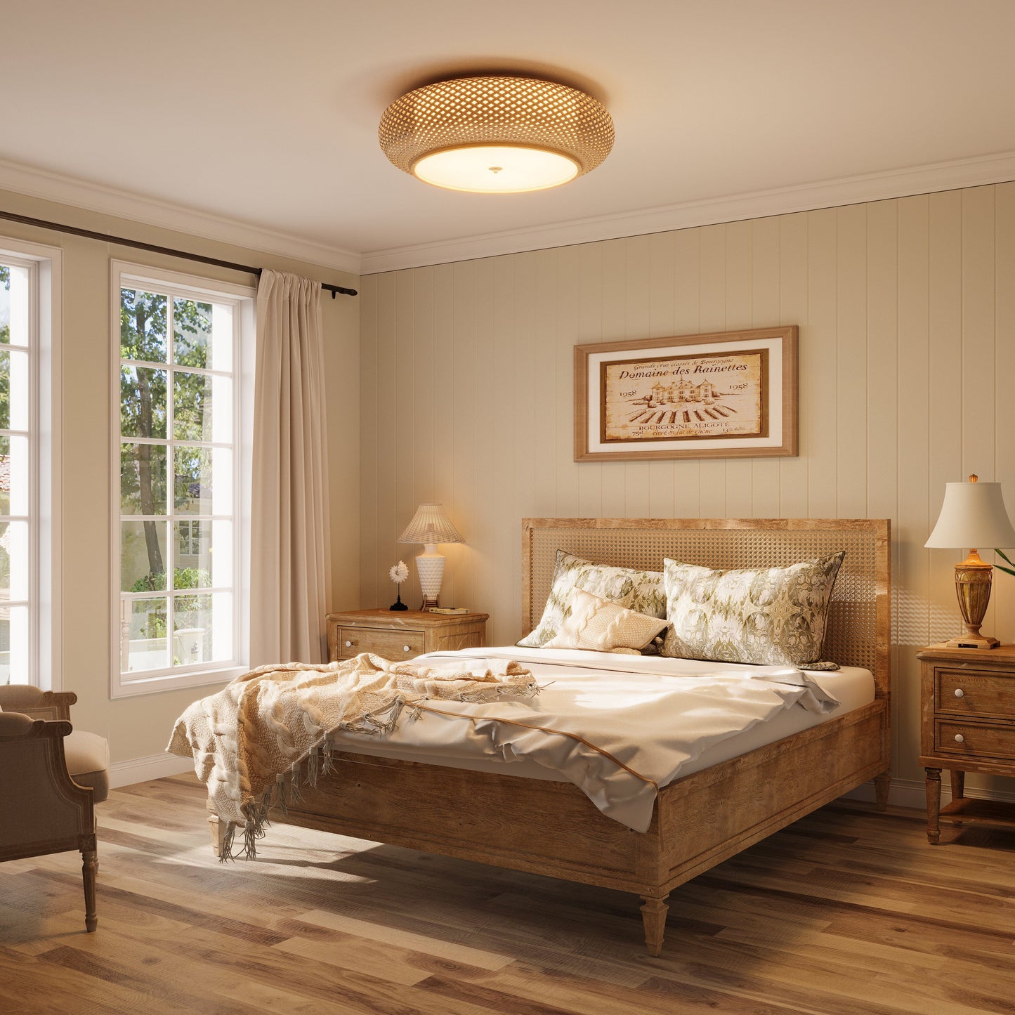 Handwoven Bamboo Ceiling Light – Zen-Style LED Fixture for Home Décor