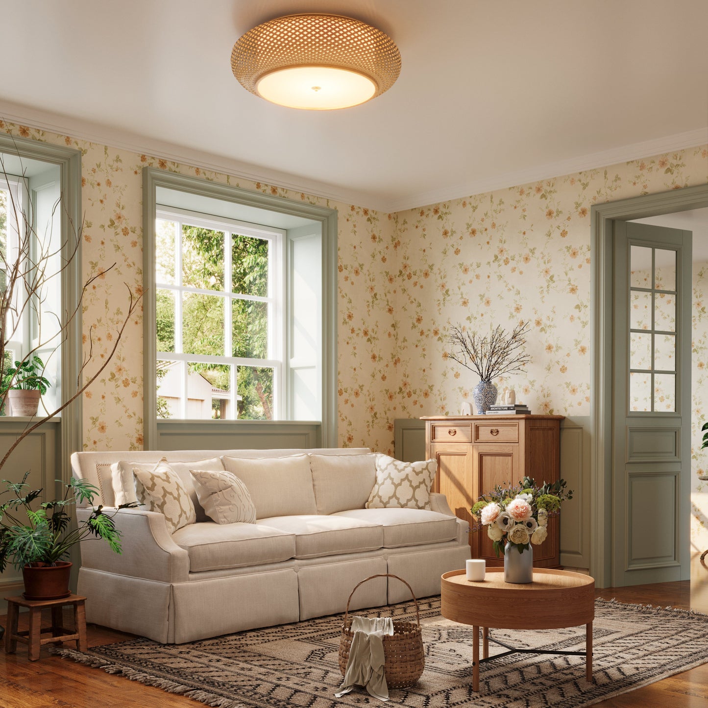 Handwoven Bamboo Ceiling Light – Zen-Style LED Fixture for Home Décor