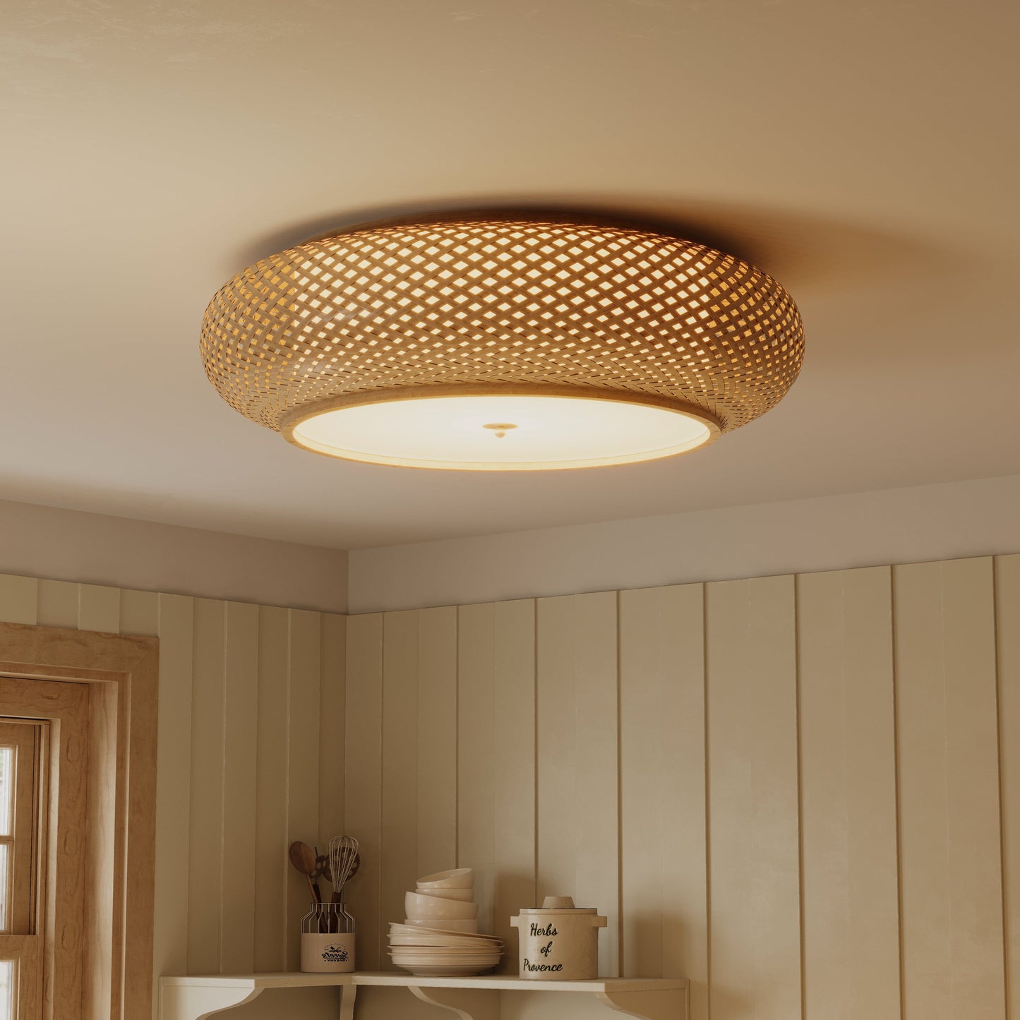 Handwoven Bamboo Ceiling Light – Zen-Style LED Fixture for Home Décor