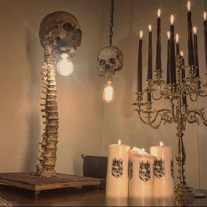 Eerie LED Skull Spine Bedside Lamp - Macabre Halloween Decor