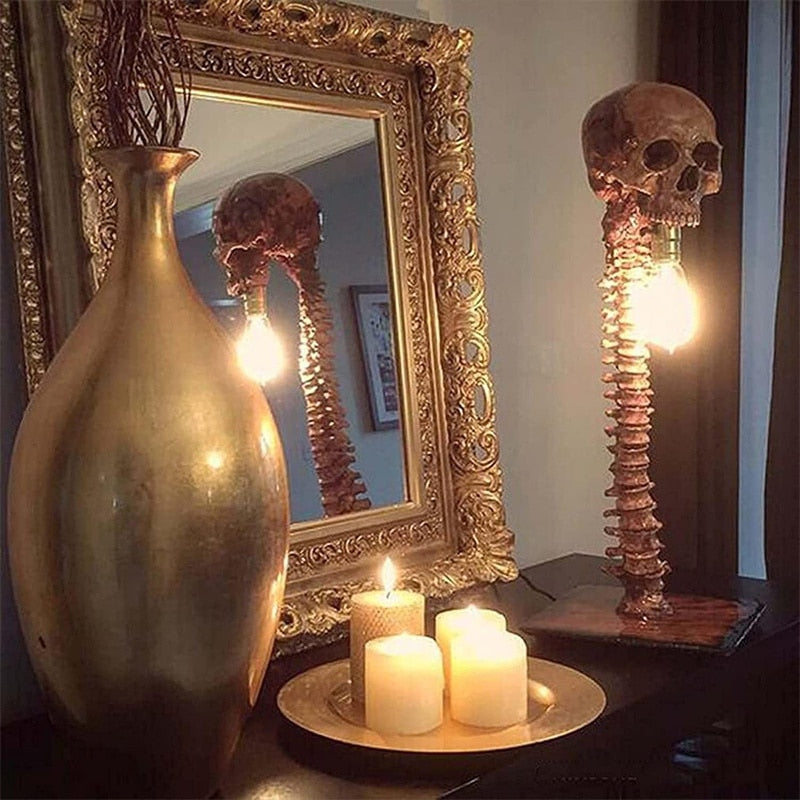 Eerie LED Skull Spine Bedside Lamp - Macabre Halloween Decor